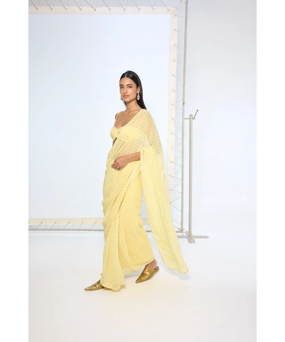 EKAYA BANARAS - Butter Yellow Polka Dotted Saree
